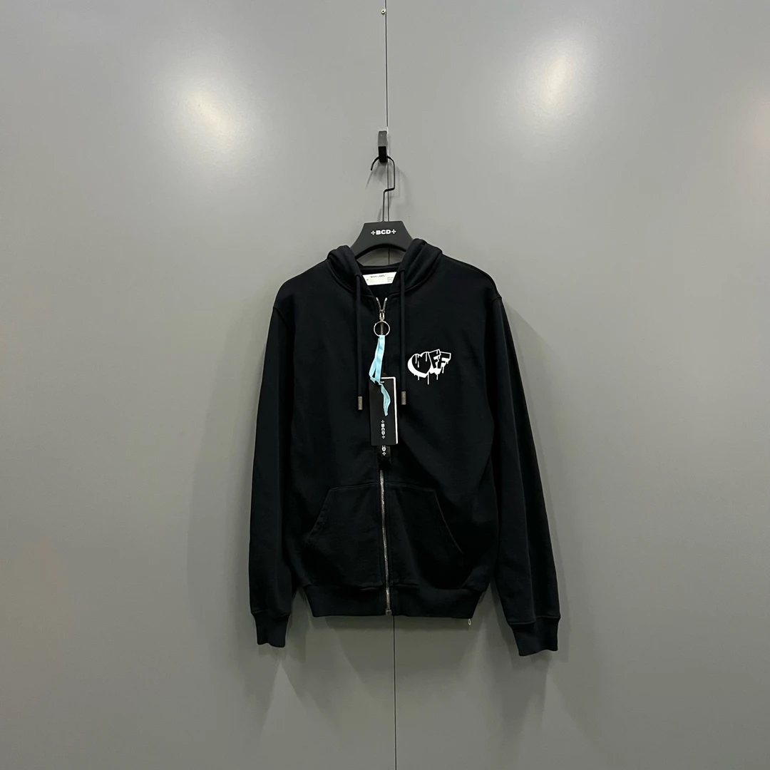 99新 OFF-WHITE （ll） 205843  黑色涂鸦印花拉链帽衫 XS码