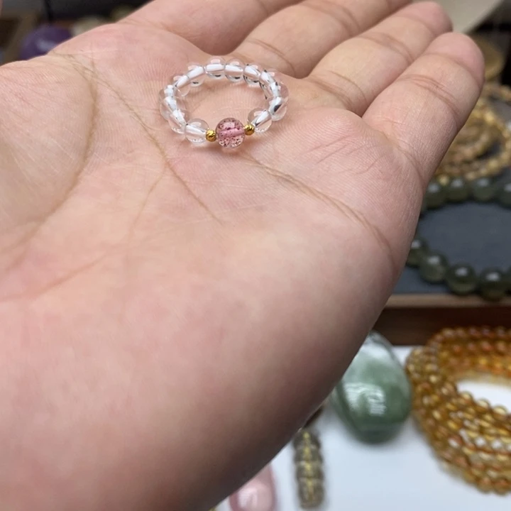 水晶戒指18K金镶嵌金草莓