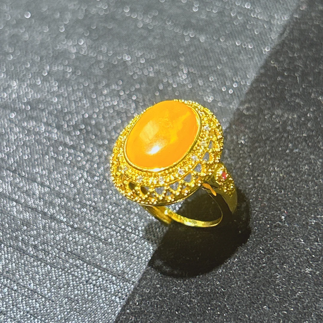 天然蜜蜡满蜜满蜡戒指