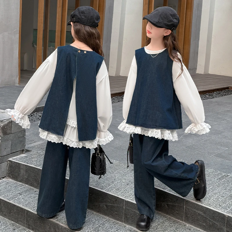 女大童春装牛仔套装2025新款韩系洋气小女孩春秋休闲三件套12岁潮