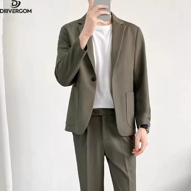 休闲西服套装男士春夏高级感垂感宽松韩版痞帅商务轻熟风西装外套