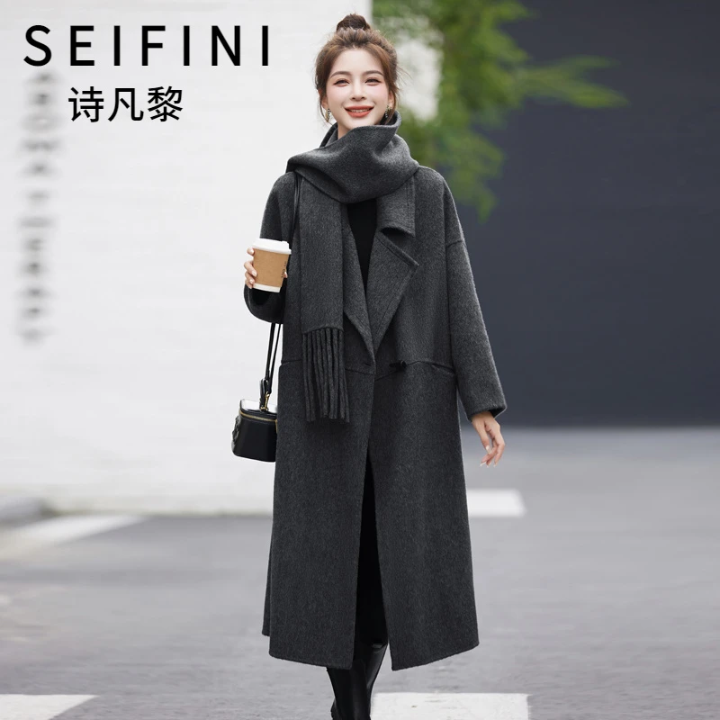 孟子义同款诗凡黎折扣羊毛双面毛呢外套中长款外套冬季新款老钱风