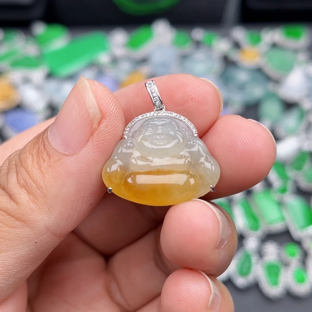 吊坠(不含链)18K金镶嵌翡翠