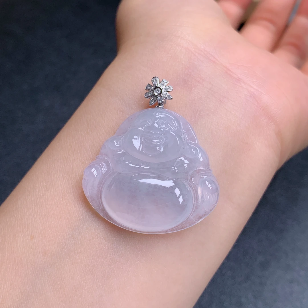 天然缅甸翡翠A货18k冰佛公气质精美尺寸37+31.8+5.9