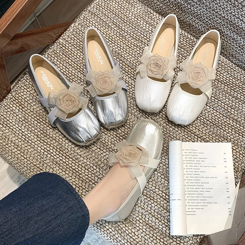 法式玫瑰花仙女芭蕾玛丽珍鞋女秋季小香风法式绝美单鞋百搭伴娘鞋