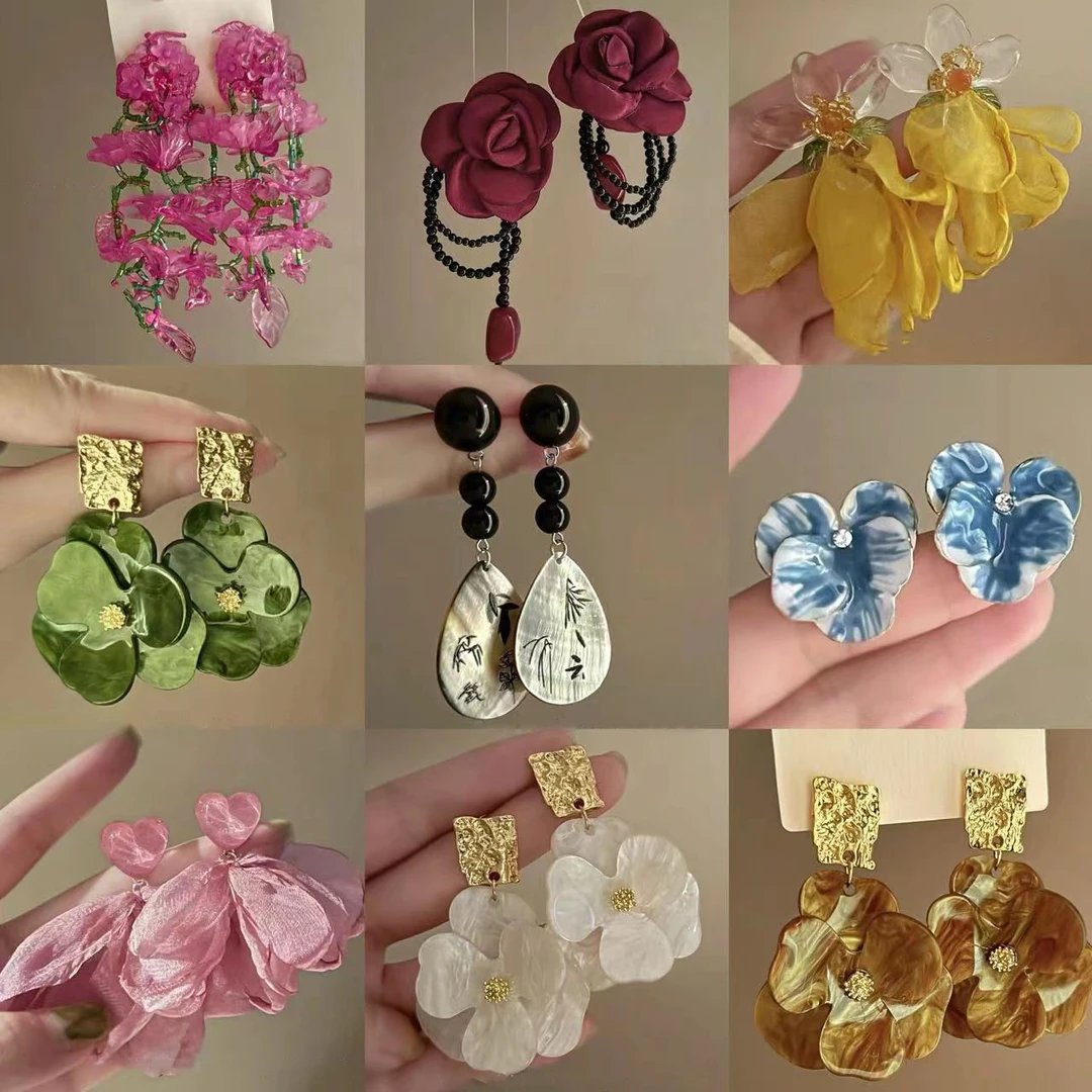 足银亚克力耳饰银针小清新甜美花朵耳环夏季新款度假风耳钉耳坠韩
