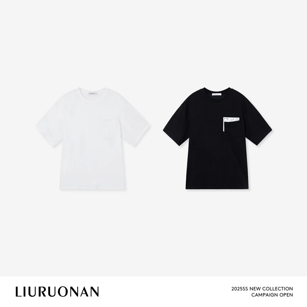 LIURUONAN 25SS【口袋蕾丝tee】休闲百搭圆领短袖T恤春夏显瘦上衣女