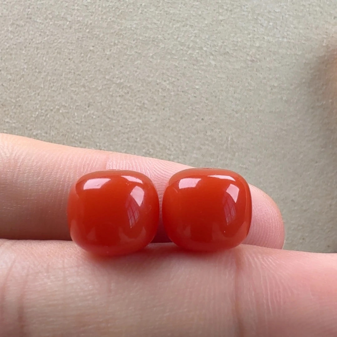 南红玛瑙未镶嵌满色肉柿子红老型对珠11*9.7