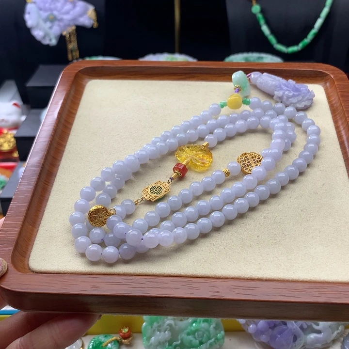 翡翠颈饰未镶嵌翡翠108颗项链