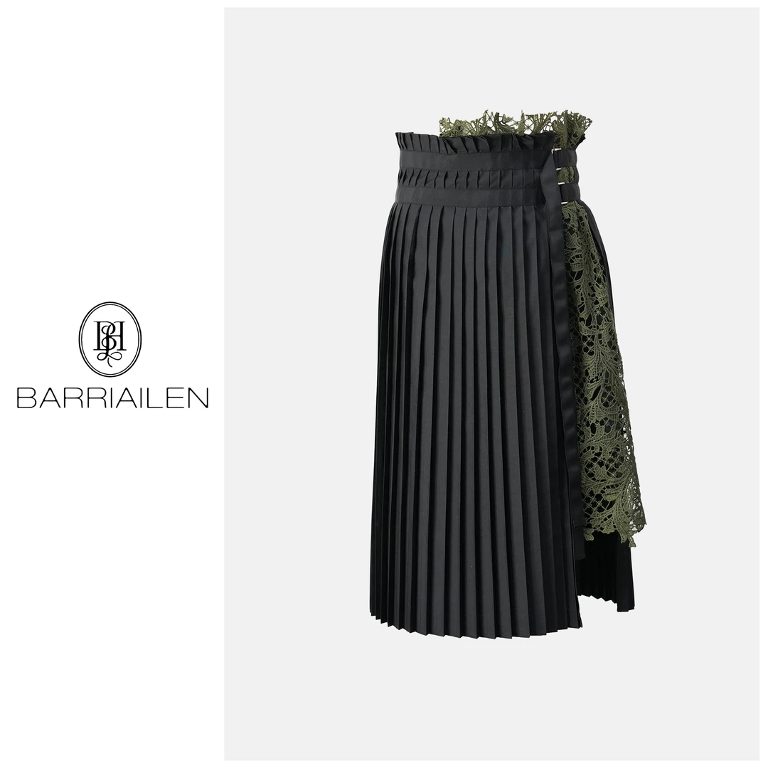 BARRIAILEN | 重工气质蕾丝拼接不规则压褶半身裙-2417384