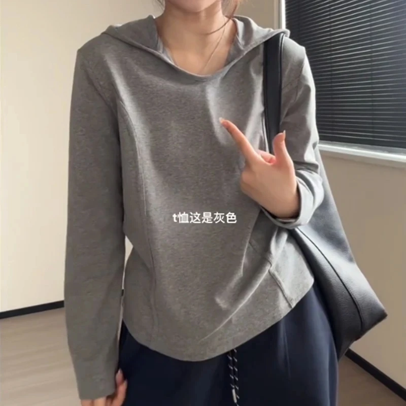 2025春秋新款灰色卫衣连帽时尚休闲百搭长袖宽松显瘦大码上衣T恤