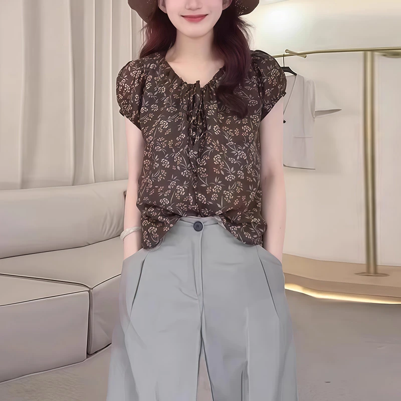 潮流百搭夏季时尚气质新款碎花漂亮通勤休闲日常宽松显瘦女装衬衫