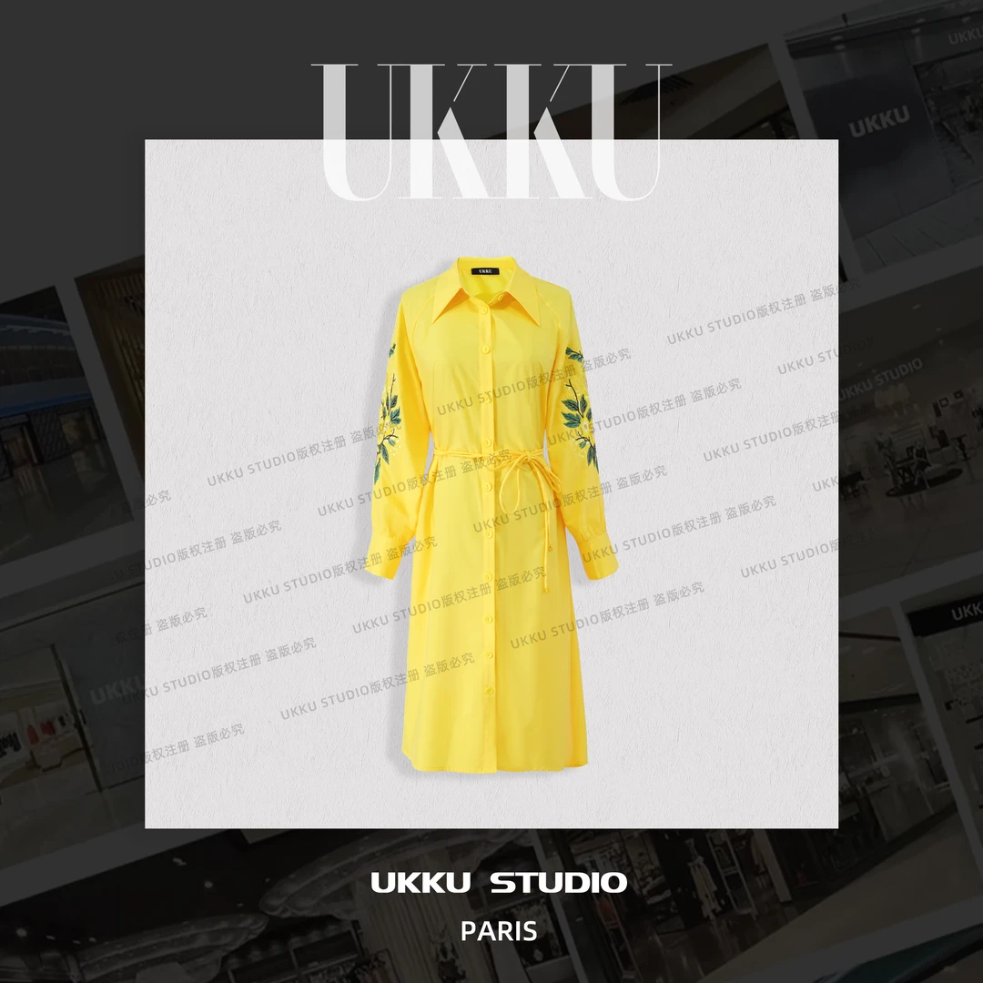 DL【UKKUSTUDIO】气质休闲时尚百搭新款刺绣长款连衣裙614538
