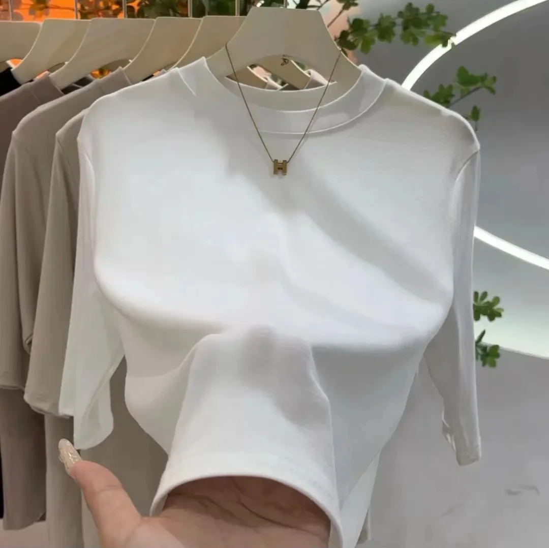 十三行（五分袖）280克圆领百搭春夏款纯色打底衫T恤休闲显瘦上衣