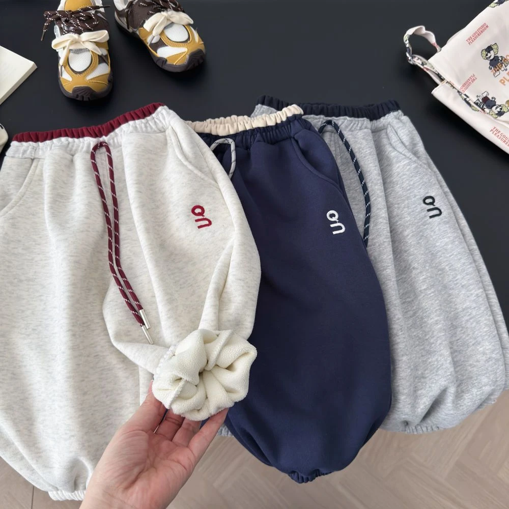2025冬季亲子新款休闲裤儿童加绒卫裤童装宝宝韩版时尚洋气运动裤