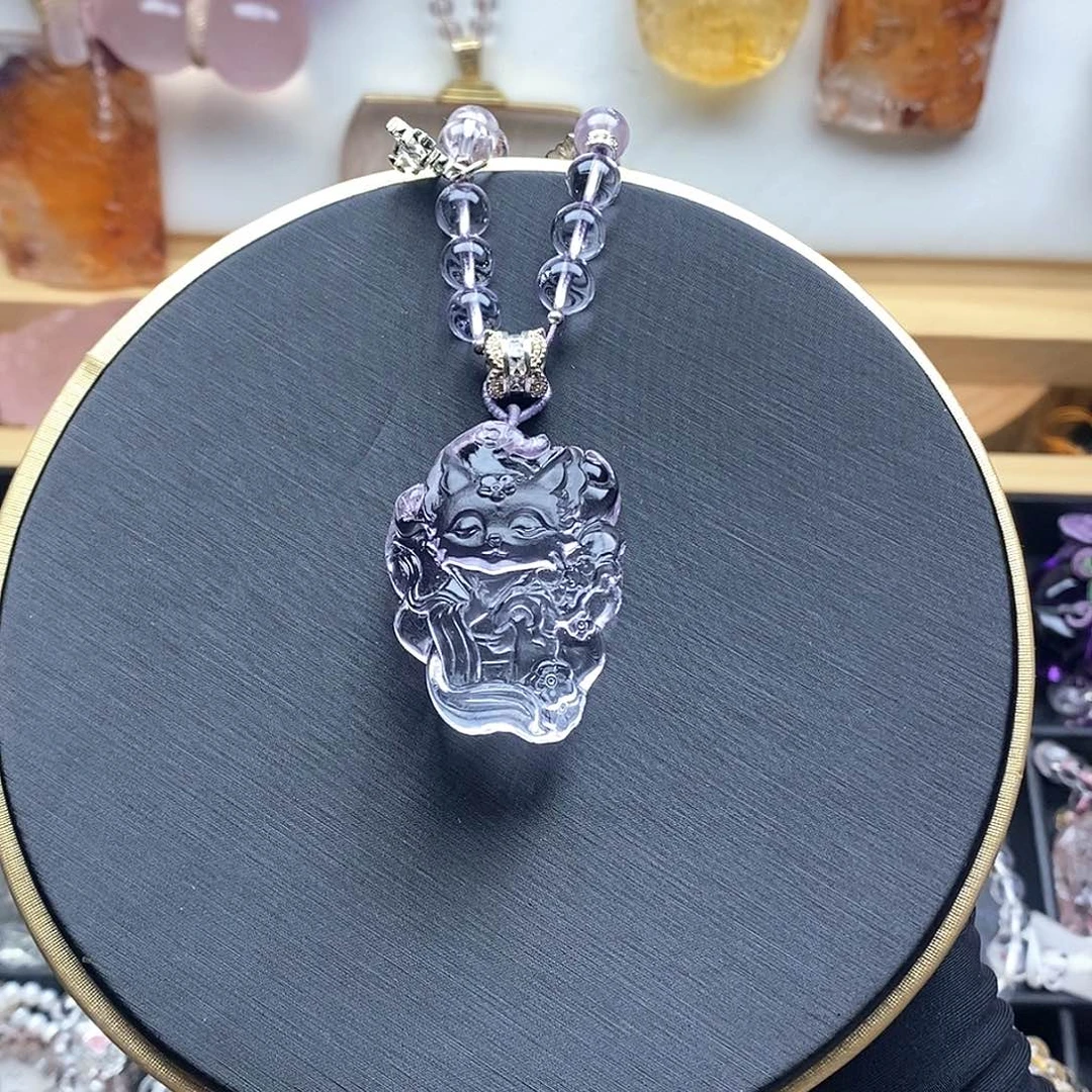 颈饰未镶嵌水晶紫水晶可爱款狐牌