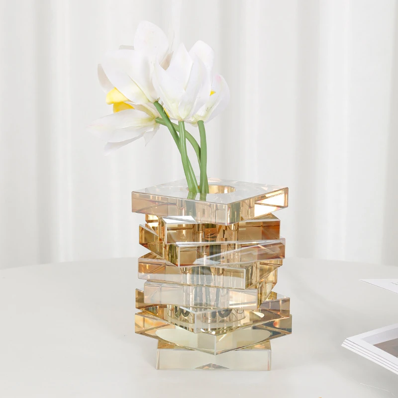 创意轻奢艺术方块层叠花瓶摆件客厅餐桌样板间软装花器装饰品摆设