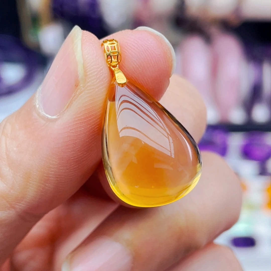 水晶珠宝半成品18K金镶嵌天然保真黄水晶吊坠