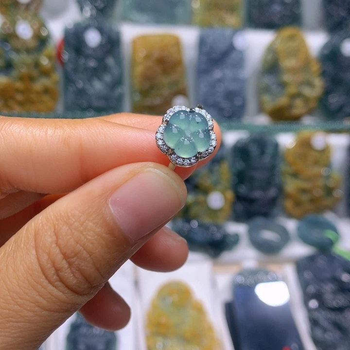 合金戒指翡翠白铜镶嵌