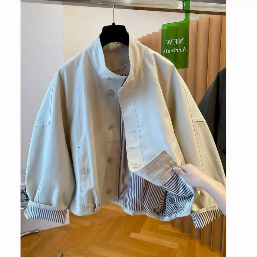 高级感韩系立领撞色工装外套女秋季新款港风休闲流行爆款夹克上衣