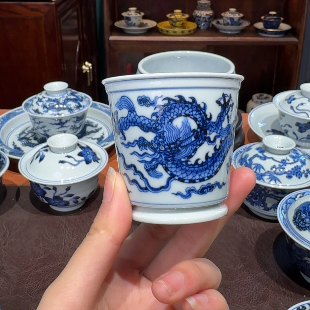 青花雯华堂手绘杯杯