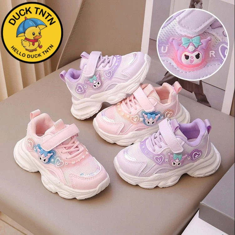 小黄鸭2025春秋新款公主鞋女童超软运动鞋儿童网鞋洋气亮灯软底跑