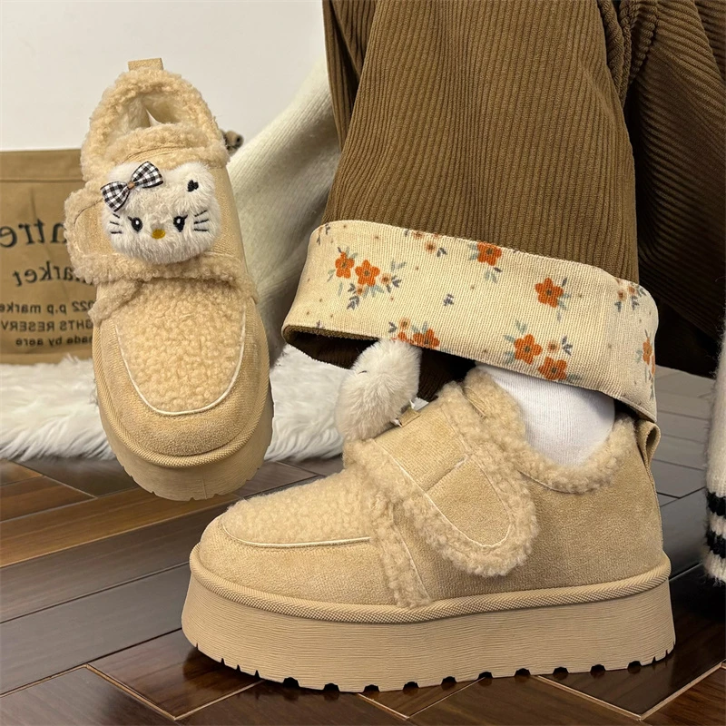 人本雪地靴女款爆款秋冬季新款百搭加绒保暖毛毛棉鞋厚底勃肯鞋子