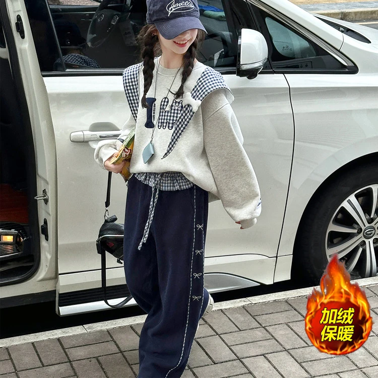 中大童童装女童秋冬套装6-12岁潮款高级感儿童卫衣阔腿裤加绒加厚