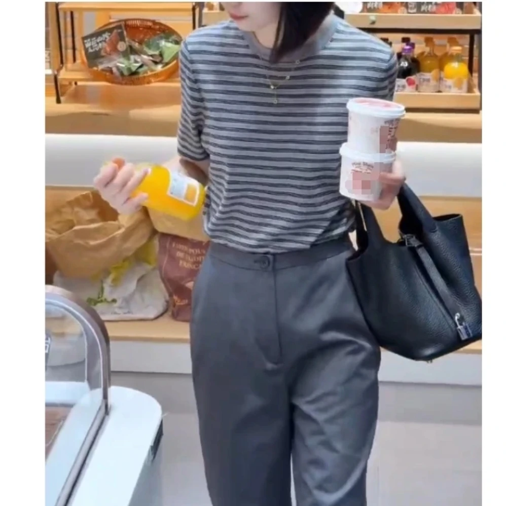时尚潮流百搭女装条纹T恤休闲裤夏装搭配