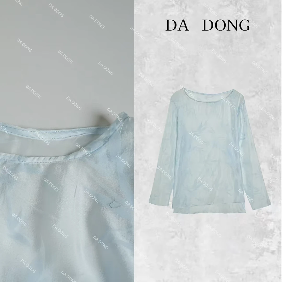 小江南--2025新中式长袖时尚百搭夏季中国风圆领提花打底宽松衬衫