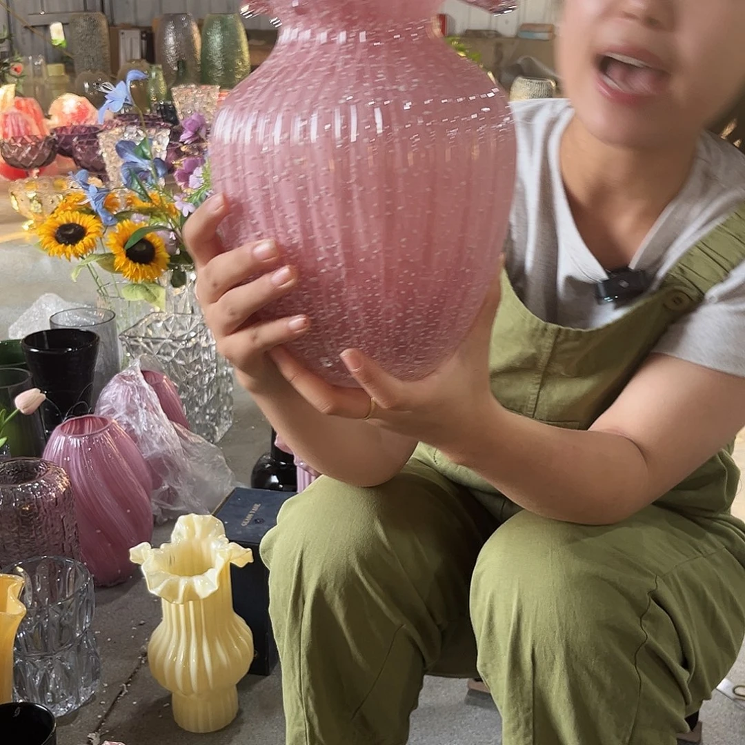 水晶花瓶粉色大浪花