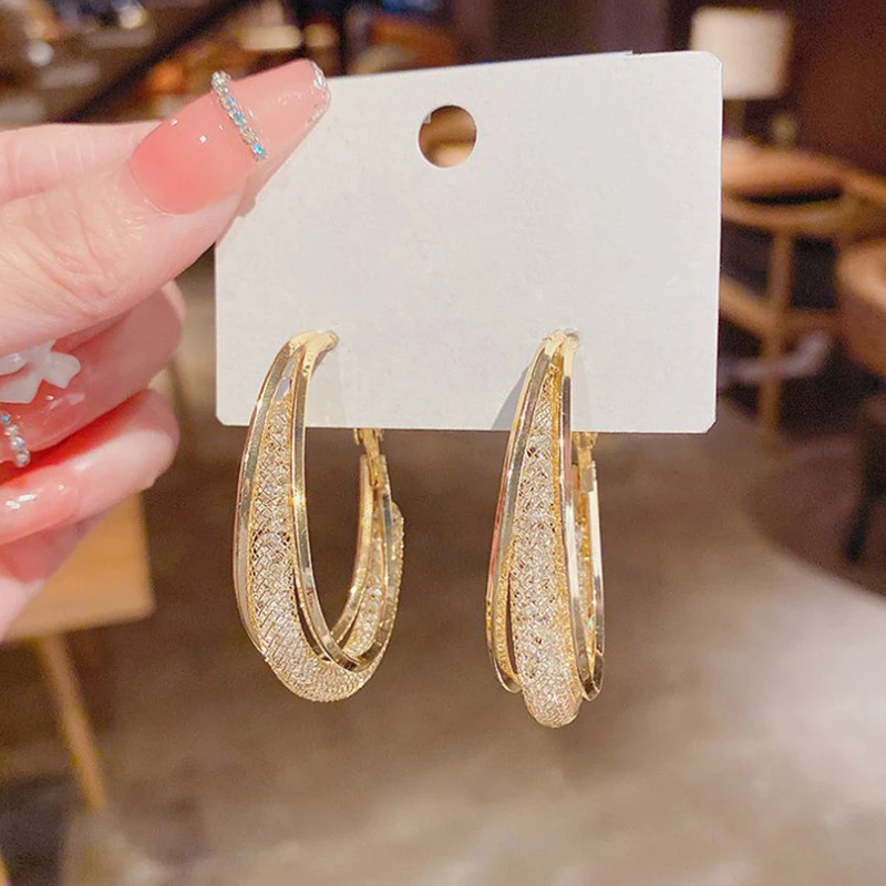 铜合金耳饰 时尚镂空网状水晶耳圈耳环LY0131