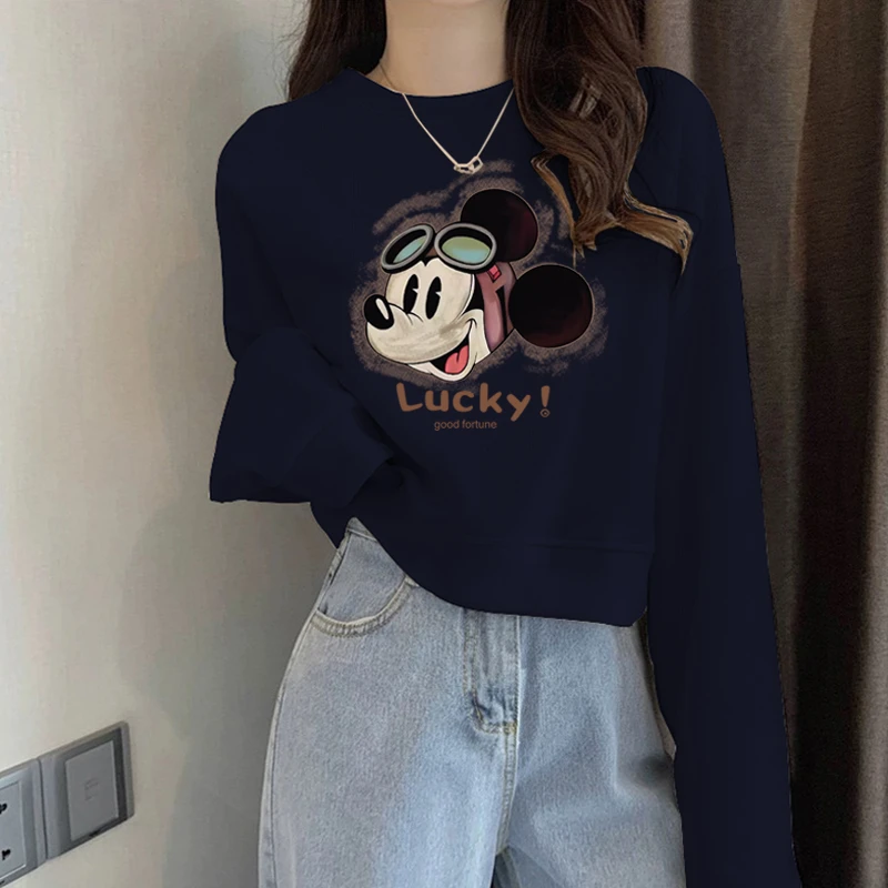 圆领套头短款卫衣女加绒加厚秋冬长袖上衣高腰显瘦小个子春秋薄款