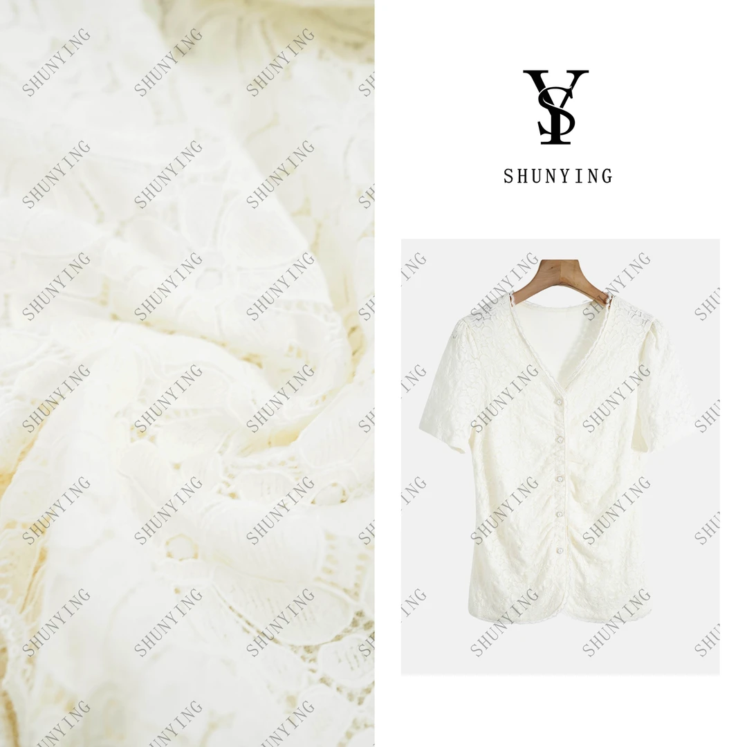 【仟娜】柔软细腻~气质优雅轻奢百搭镂空蕾丝短袖衬衫SY72C881