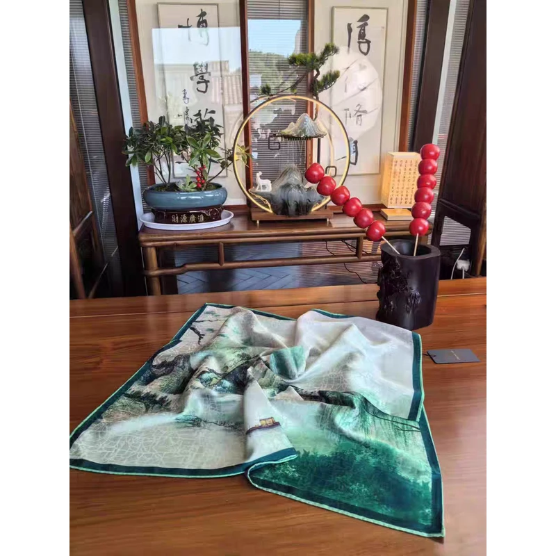 【高山流水】N306丝巾轻柔软糯舒适方巾双色双带围巾70*70