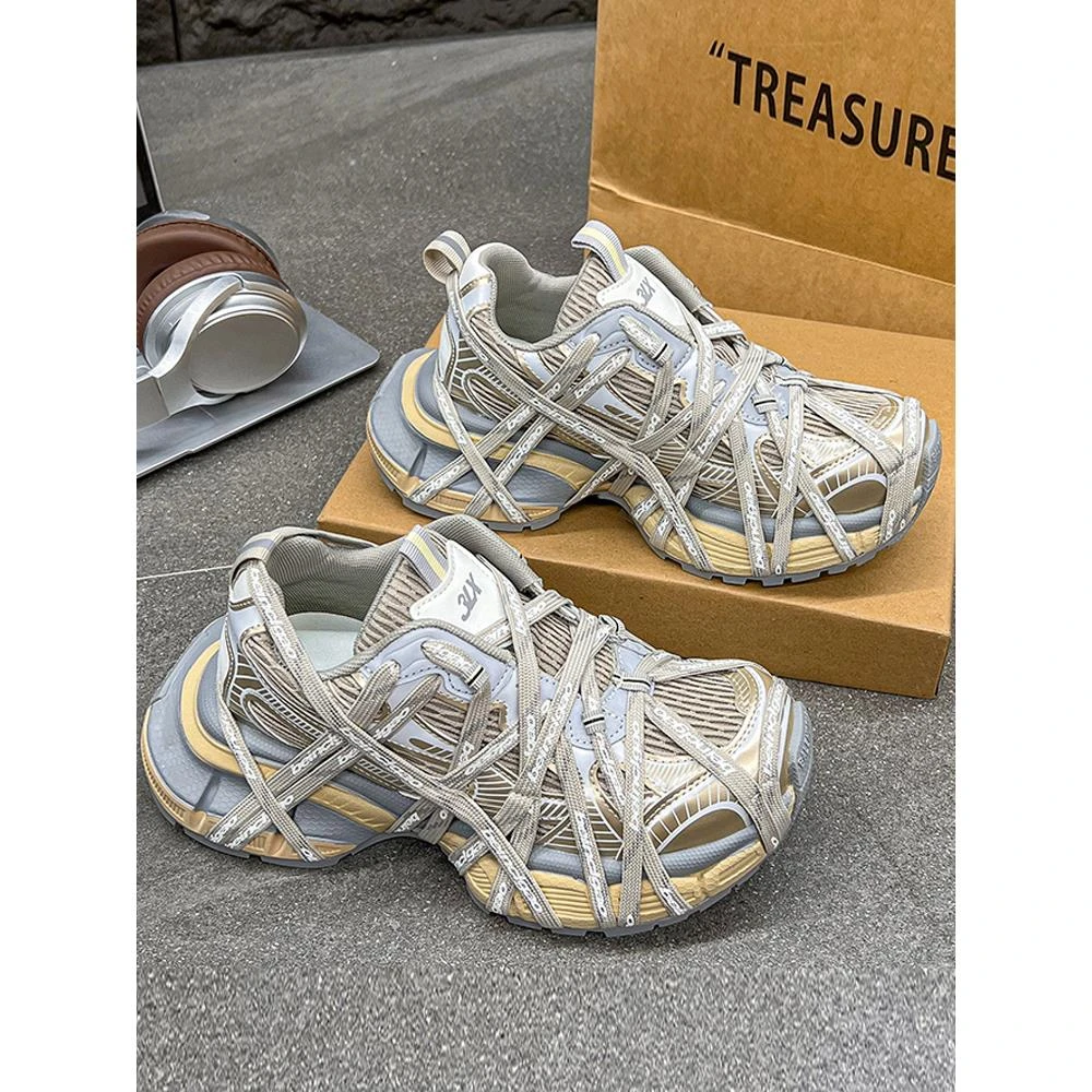 欧洲站 绑带老爹鞋女款ins潮2025秋季新款厚底增高运动休闲鞋