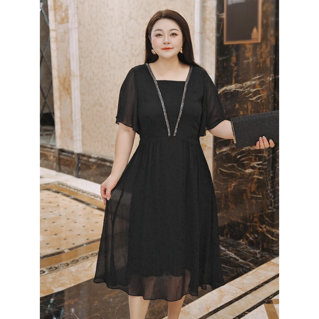 【黑金系列*霓裳雅韵】MsShe大码女装新款优雅显瘦连衣裙J~B2507031