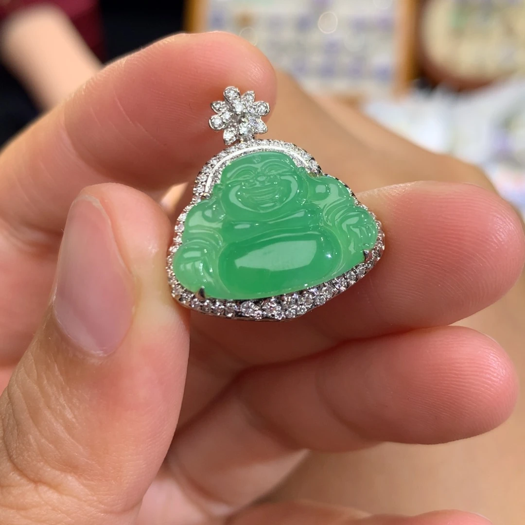 翡翠18K金镶嵌吊坠(不含链)绿佛公