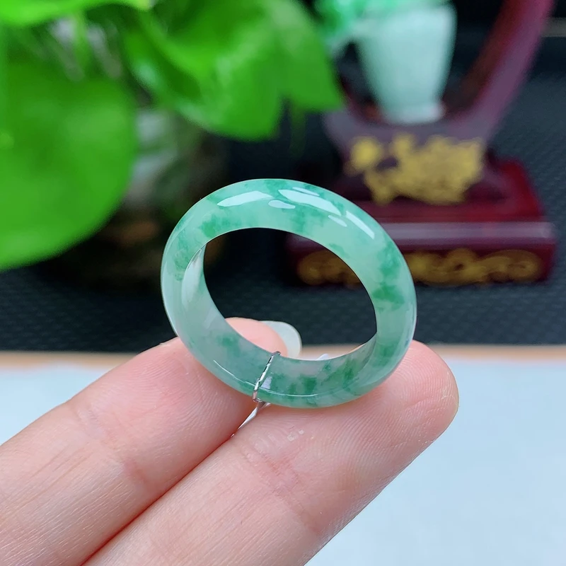 A00152天然缅甸翡翠A货冰飘花戒指玉戒圈23圈内径19.9mm