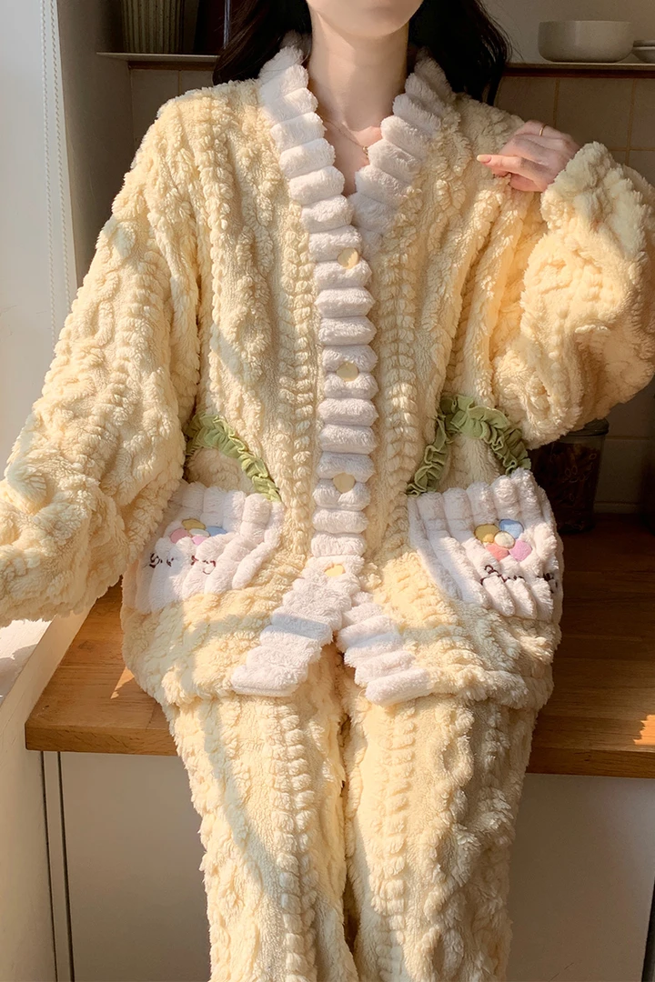 冬季新款好看简约女士睡衣韩版加厚高级感小香风可外穿家居服套装