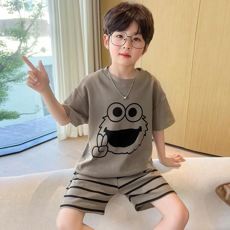 FAVMARTHA男童短袖睡衣纯棉薄款夏季中大童卡通儿童宝宝男孩空调