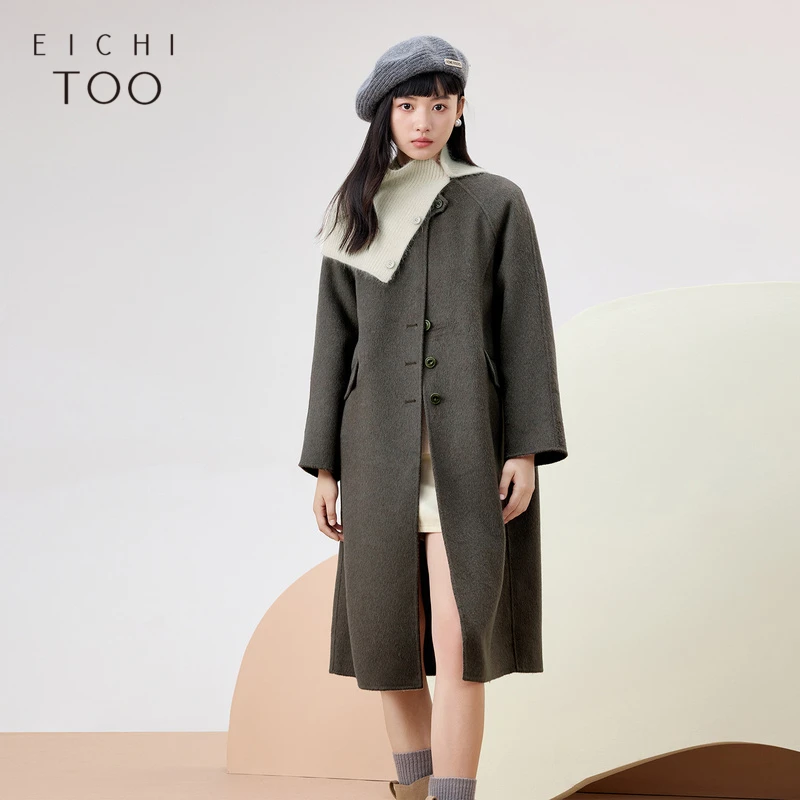 【新东方】爱居兔冬季高级灰带围脖双面呢大衣EWDSJ4P008A