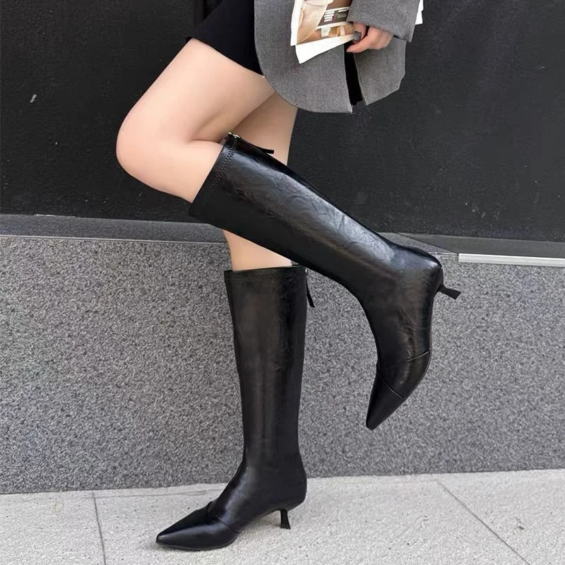 D-112 新款时尚百搭尖头细跟长靴加绒