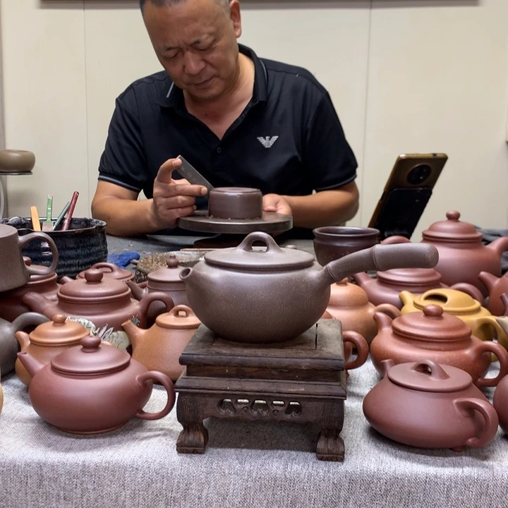 茶壶紫泥侧把壶半手工制作