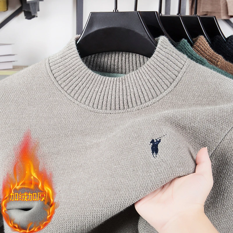 【全身一体绒】男士冬季新款加绒加厚打底衫半高领保暖雪貂毛衣