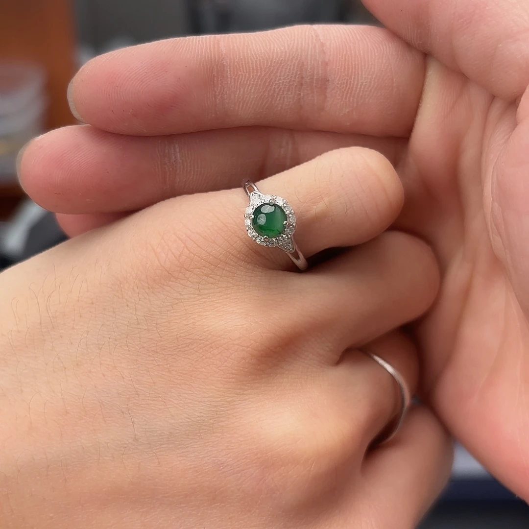 翡翠戒指银S925镀金镶嵌