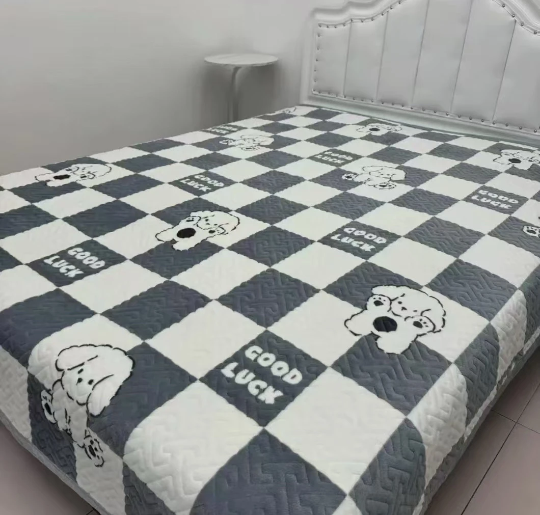 200*230宝宝绒灰白格子狗床盖新款亲肤秋冬加厚床盖