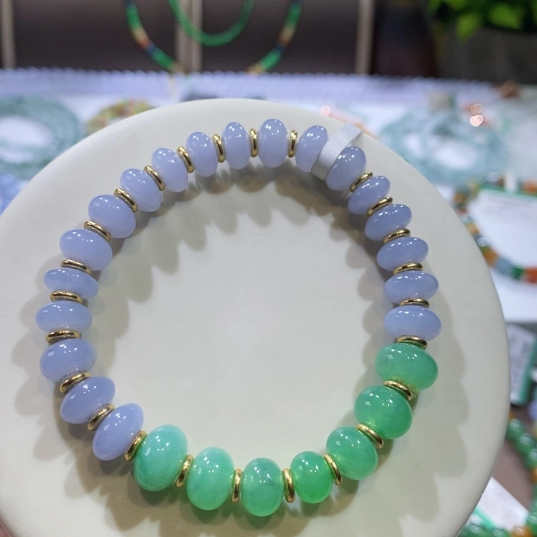 翡翠手链未镶嵌紫绿鼓珠手串