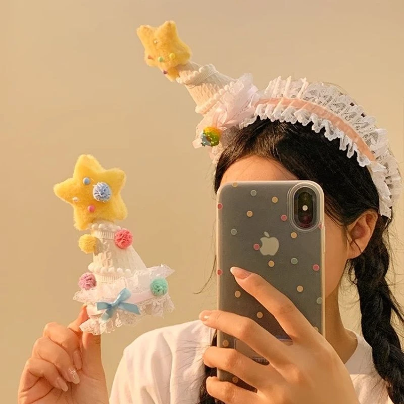 可爱氛围感公主韩系蝴蝶结星星发夹女高级感生日帽子派对拍照头饰