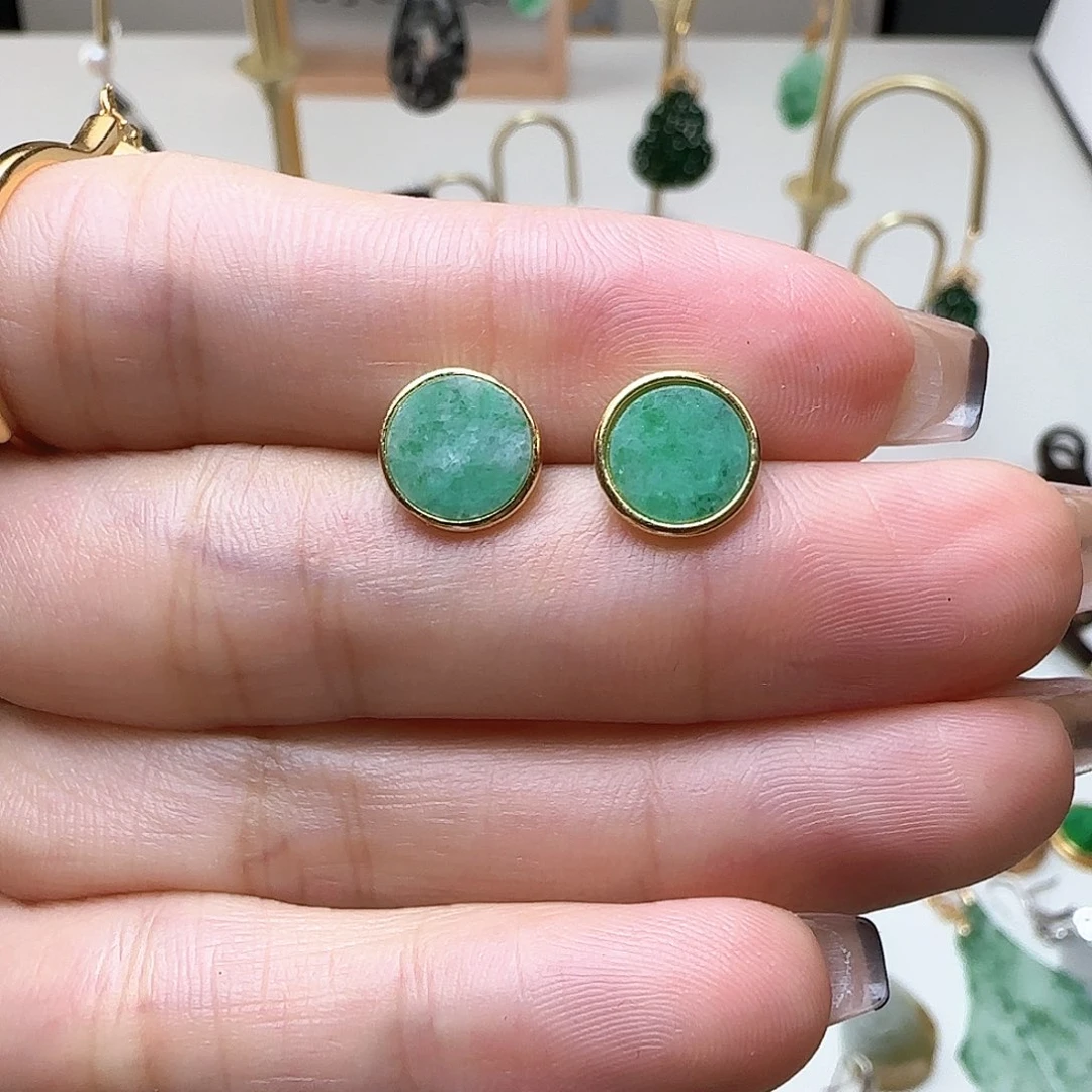翡翠银S925镶嵌耳饰耳钉款